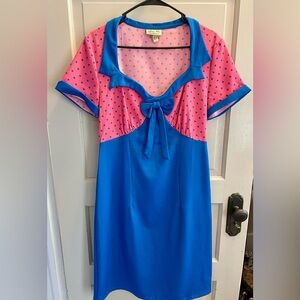 Lindy Bop Red and Blue Polka Dot Pencil Skirt Dress Size L
